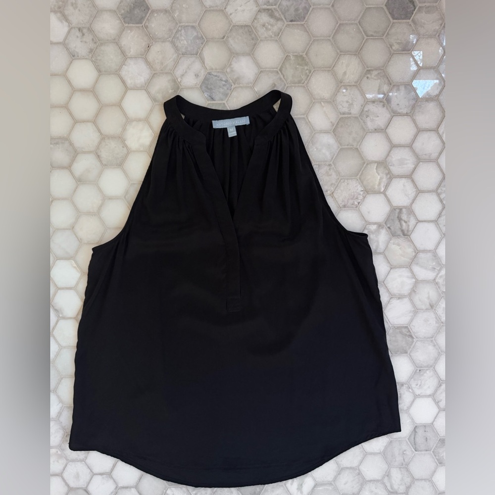 Antonio Melani Black Sleeveless Blouse Medium | Satin Trim V-Neck Career Top